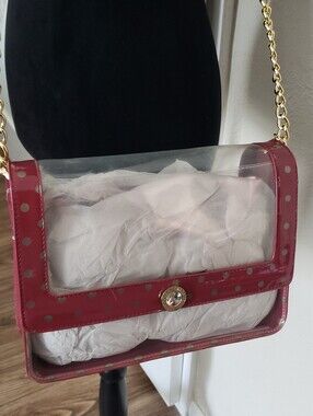 Score Clear Polka Dot Shoulder Bag with Gold Chain And Inside Pouch